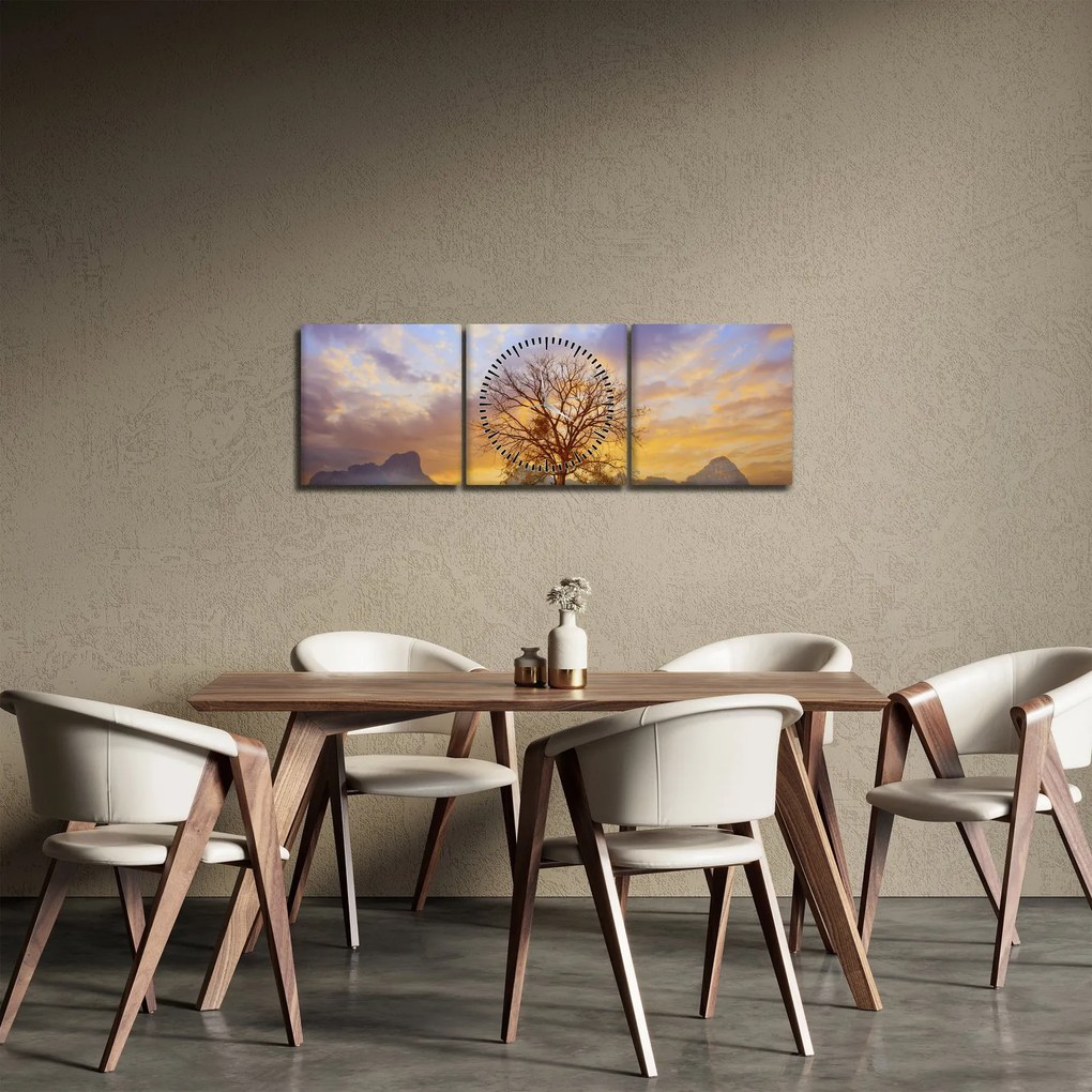 Obraz - Pejzaż ze słonecznikami (z zegarem) (90x30 cm)