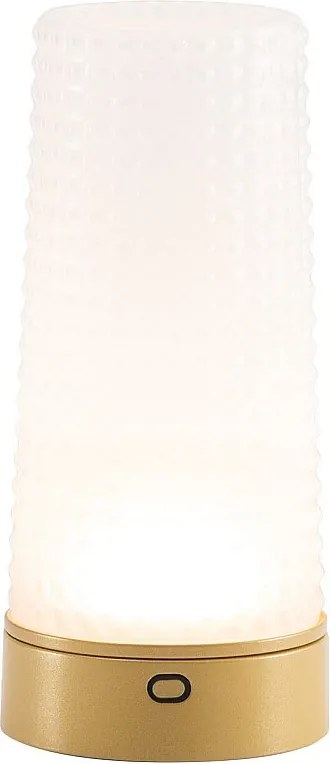 Zafferano Soffio – bezprzewodowa lampa stołowa LED IP65, dotykowy ściemniacz, 10 h pracy baterii, matowe złoto i piaskowane szkło dmuchane