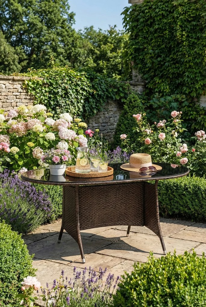 Szklany stół ogrodowy rattanowy B1-G29