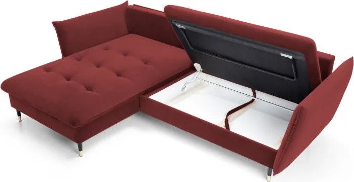 Narożnik GLAM Lewostronny z funkcją spania, zestaw z poduszkami wolnostojący tkanina RIVIERA 61 Burgundowy DOMO HOME
