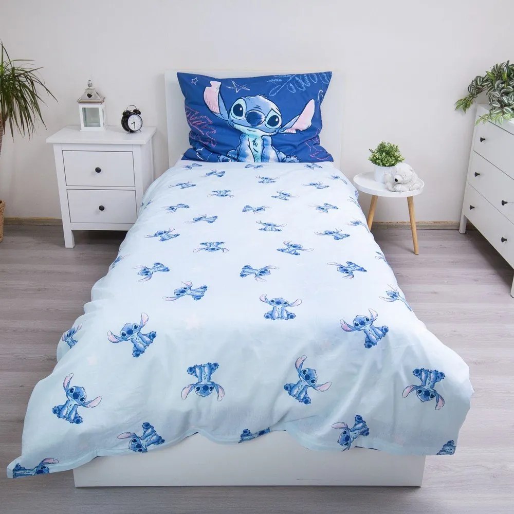 Niebieska bawełniana pościel dziecięca jednoosobowa 140x200 cm Lilo &amp; Stitch "Aloha" – Jerry Fabrics