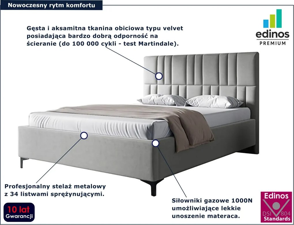 Jasnoszare łóżko tapicerowane z pojemnikiem 4 rozmiary L9-C25