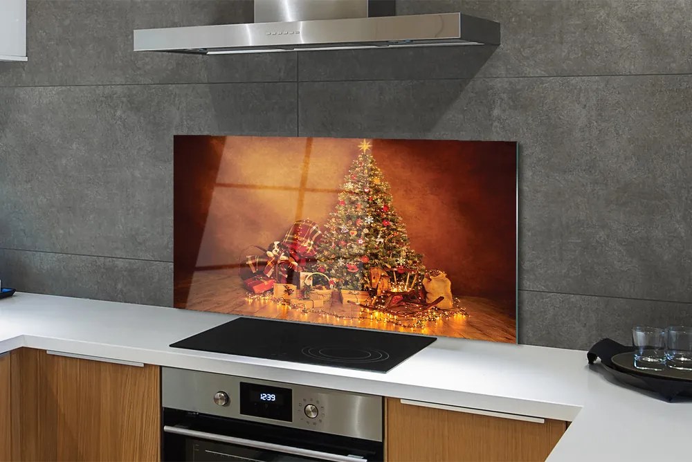 Szklany Panel Świąteczne Drzewko z Lampkami