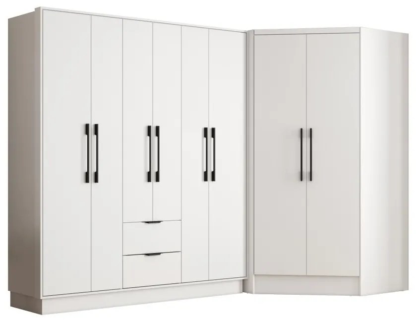 Szafa narożna 8-drzwiowa z 2 szufladami - dł. 263 cm - Biały - FEOVA