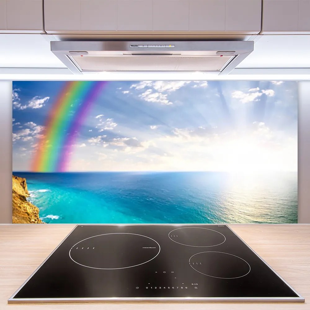 Panel Szklany do Kuchni Magiczna Tęcza nad Oceanem