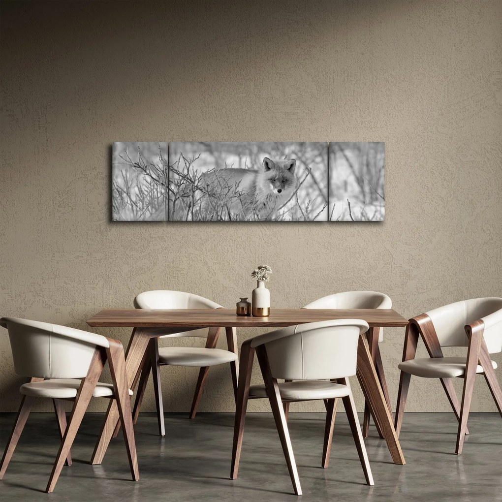 Obraz - Lis, czarno - biały (170x50 cm)