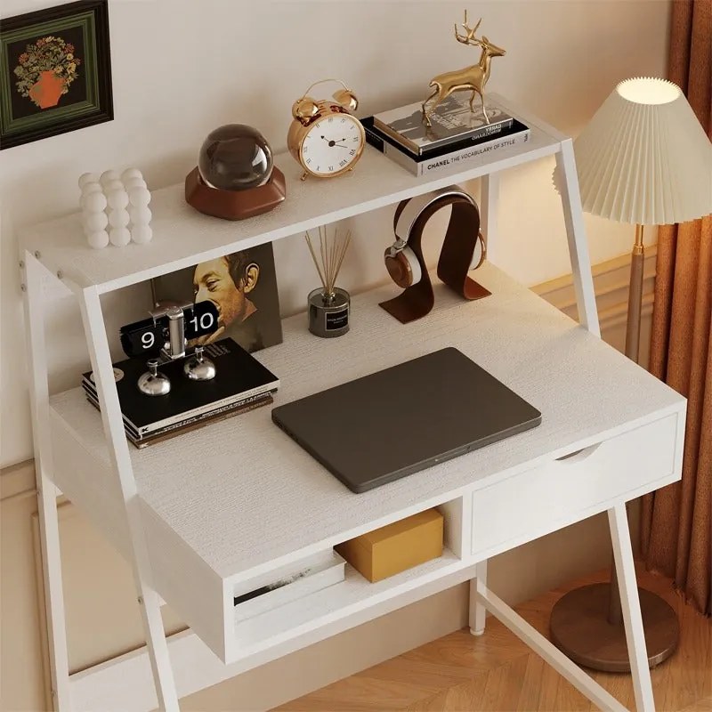 Biurko komputerowe w stylu industrialnym – białe, 81x100x50 cm