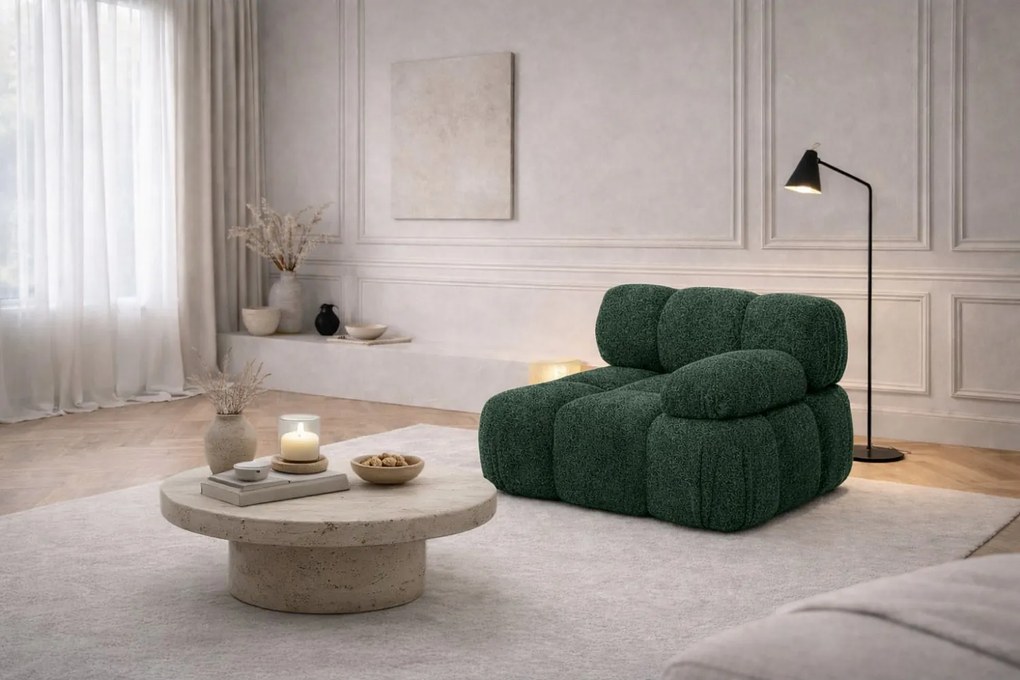 Moduł boczny do systemu modułowego, tkanina bukla Abriamo, Ciemnozielony, Prawy, Selia