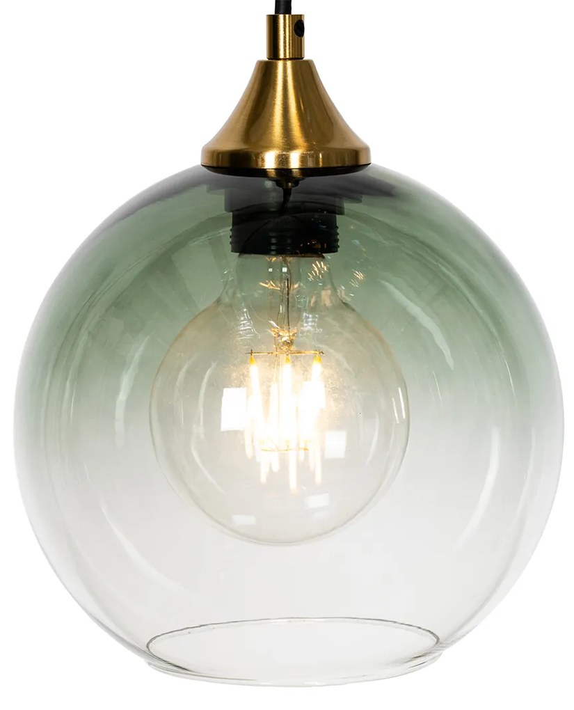 Lampa wisząca w stylu art deco mosiądz ze szklanym kloszem w kolorze niebieskim okrągła 7-światłowa - Sandra ArtDeco Oswietlenie wewnetrzne