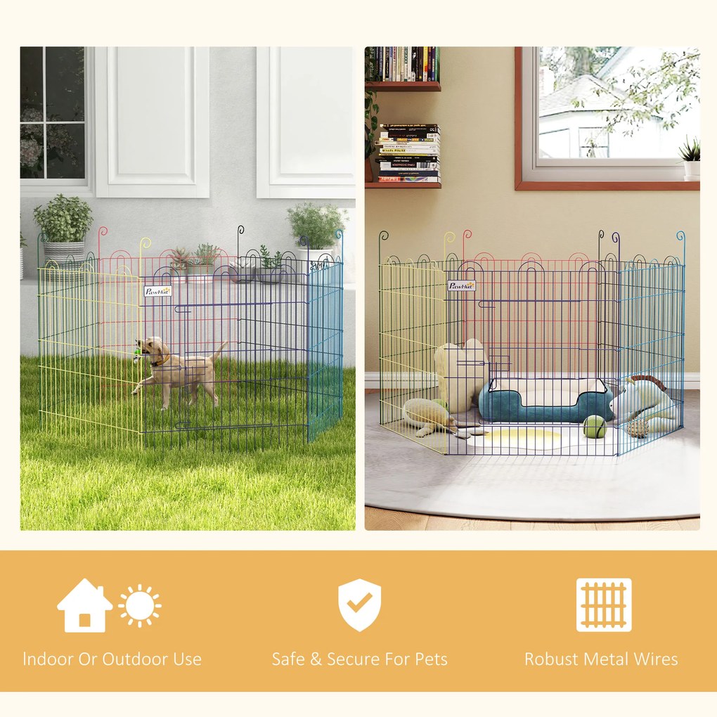 PawHut Wielofunkcyjny Wybieg dla Szczeniąt, Modularny Design, Zamknięcie, Metal, Ø120x60H cm, Kolorowy