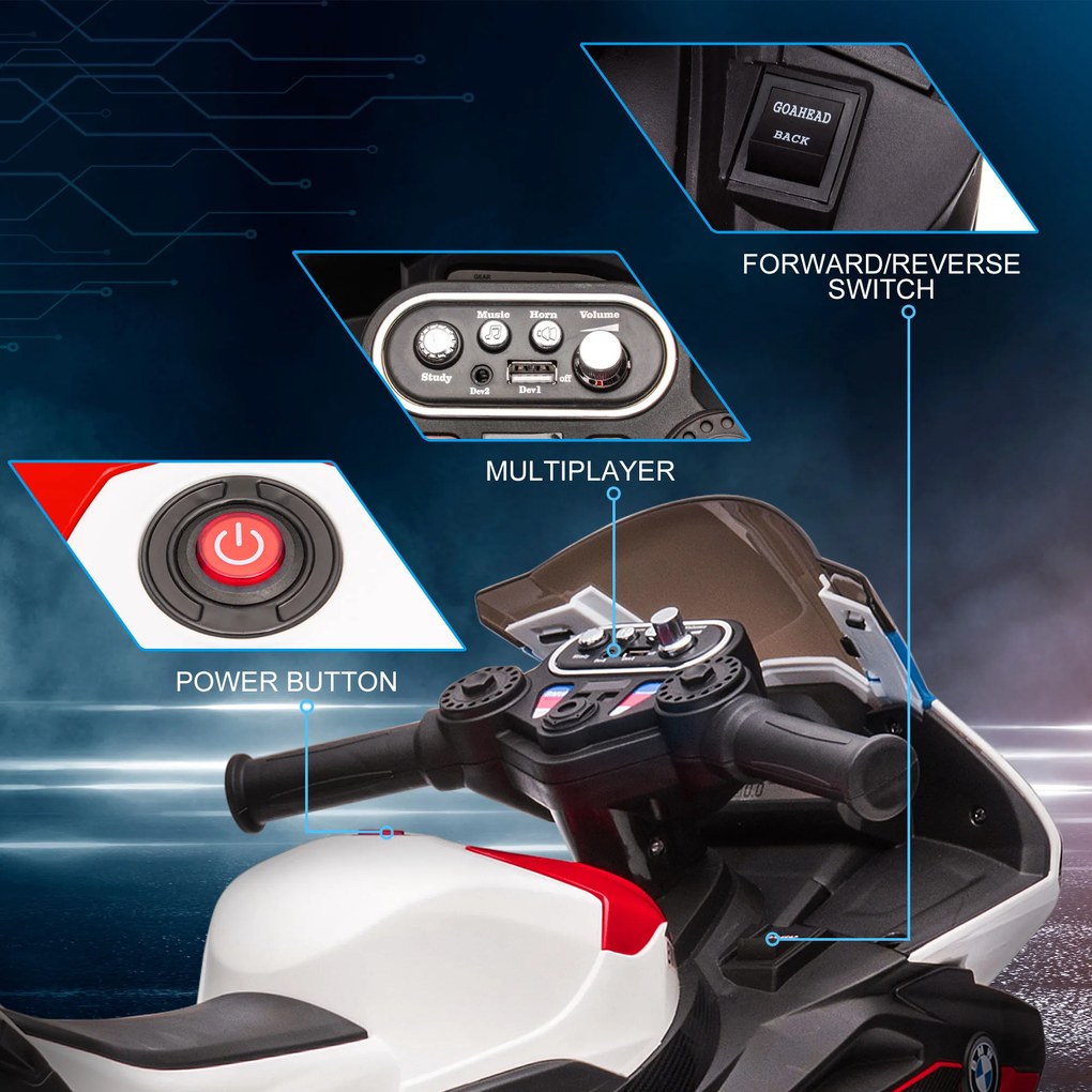 HOMCOM Motocykl Dla Dzieci, Motocykl Elektryczny, Reflektor, 3 Tryby Muzyczne, Dla Dzieci 1,5-5 Lat, Czerwony, 82,5 x 42 x 54cm