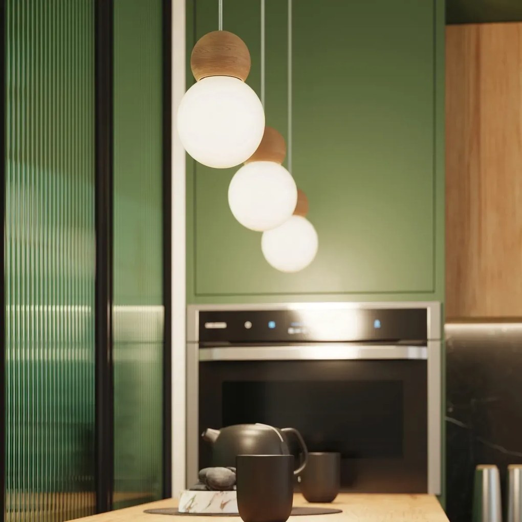 Lampa wisząca PEKKA 3P biała/naturalne drewno SOLLUX  LIGHTING