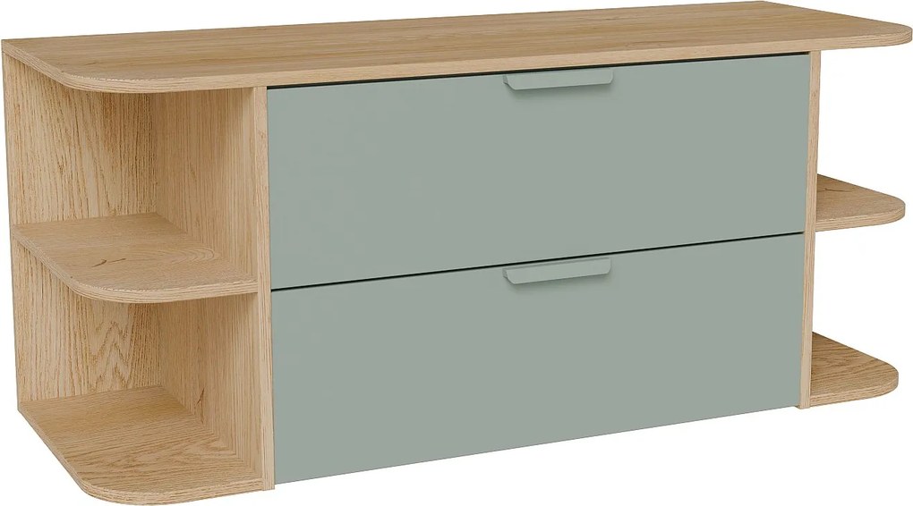 Wisząca szafka podumywalkowa z wnękami – Zielony migdałowy i jasny naturalny – szer. 120 cm – AVORELI
