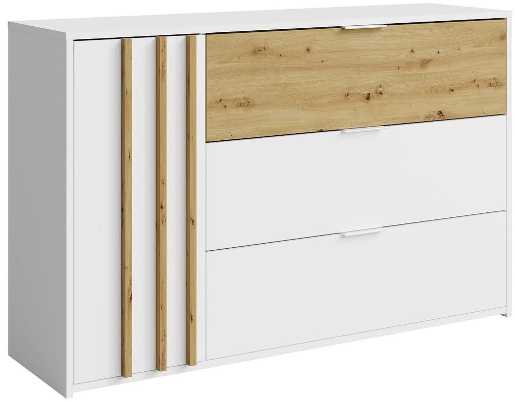 Komoda z 3 szufladami i 1 szafką - Naturalny i biały - TUNALO