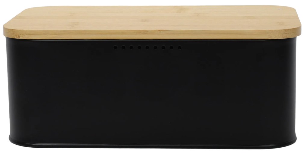 Metalowy chlebak z bambusową pokrywą, 31 x 18 x 12,5 cm