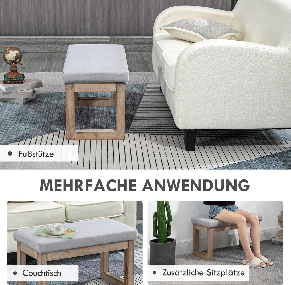 HOMCOM Podnóżek, pufa z wykończeniem imitującym len, siedzisko na drewnianych nogach