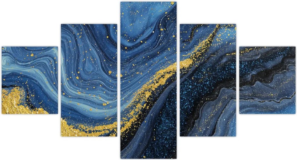 Obraz - Niebiesko-złota abstrakcja (125x70 cm)