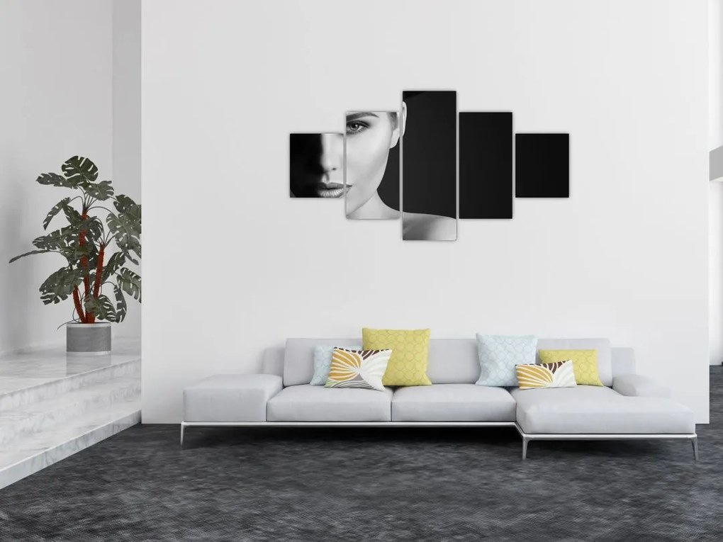 Obraz - Czarno - biały portret kobiety w kapeluszu (125x70 cm)