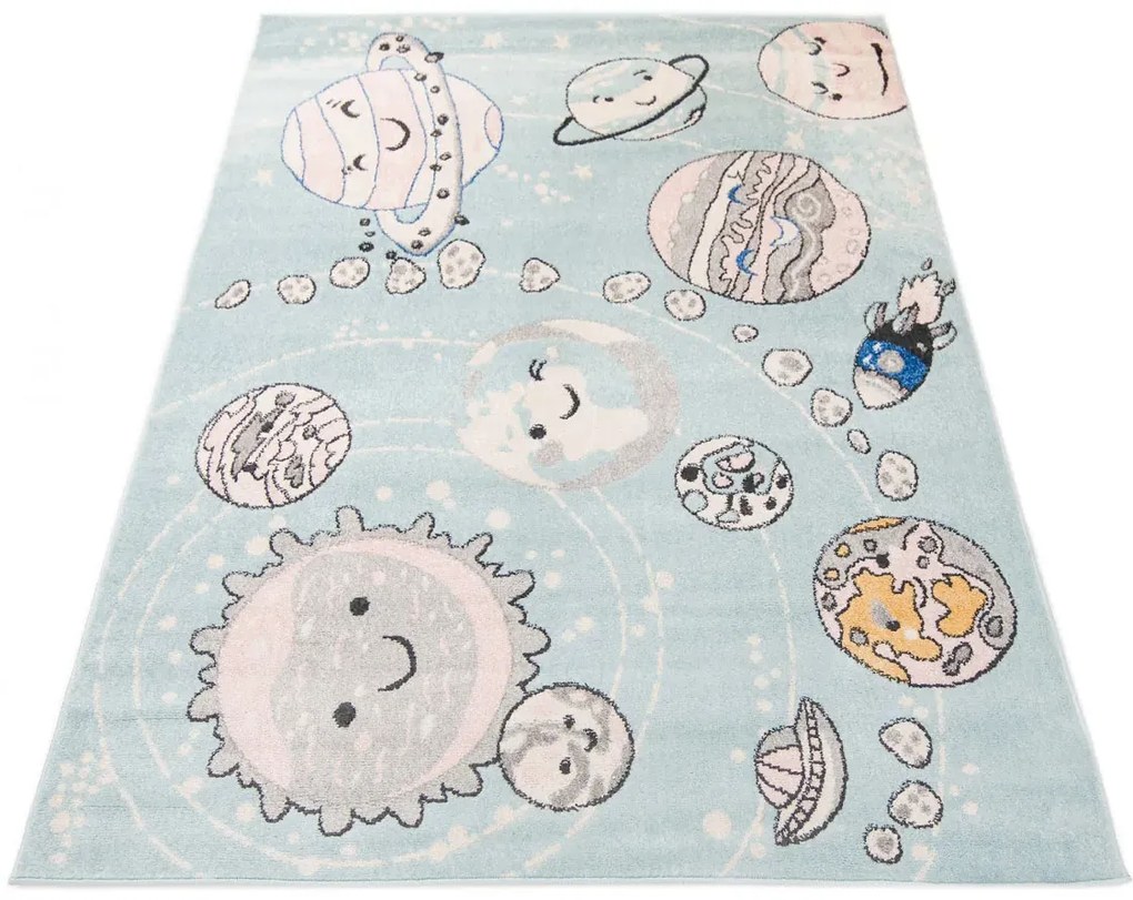 Turkusowy dywan z planetami do pokoju dziecięcego A6-N06