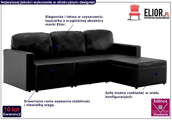 Rozkładana sofa modułowa czarna - Odi 4Q
