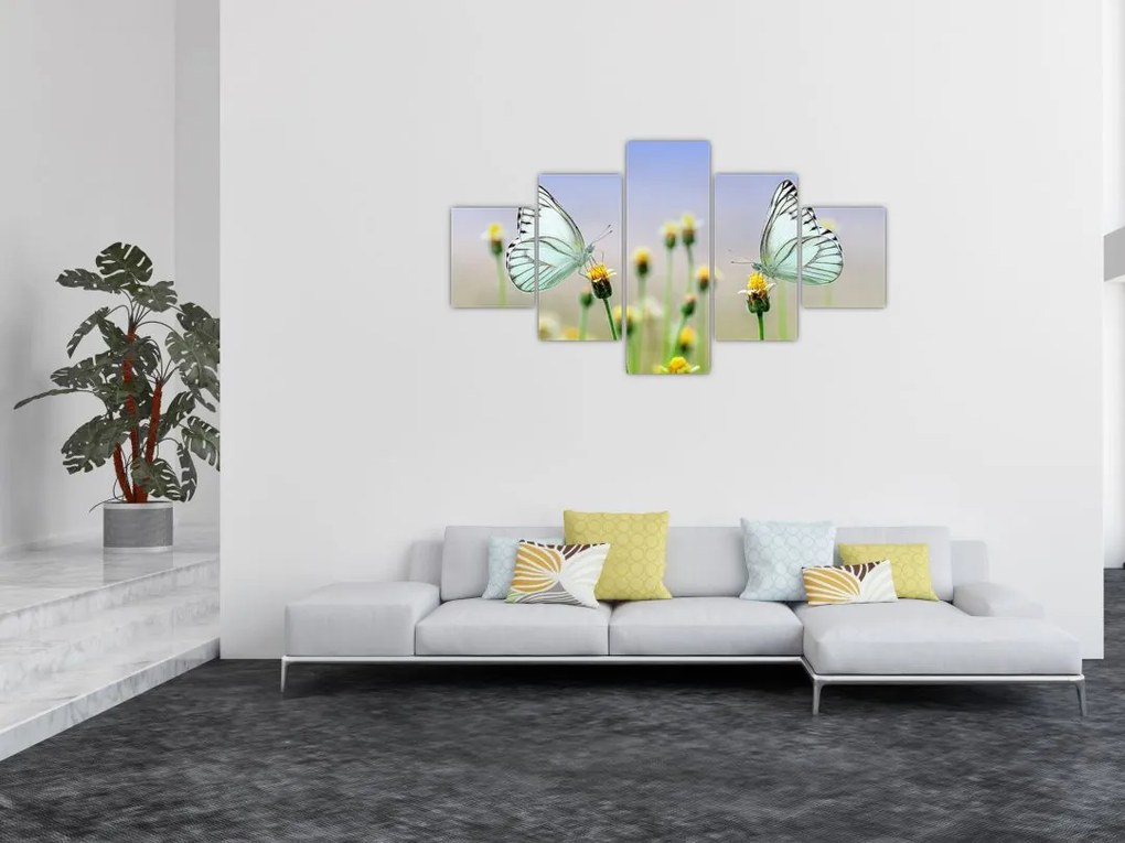 Obraz motyli na kwiatku (125x70 cm)