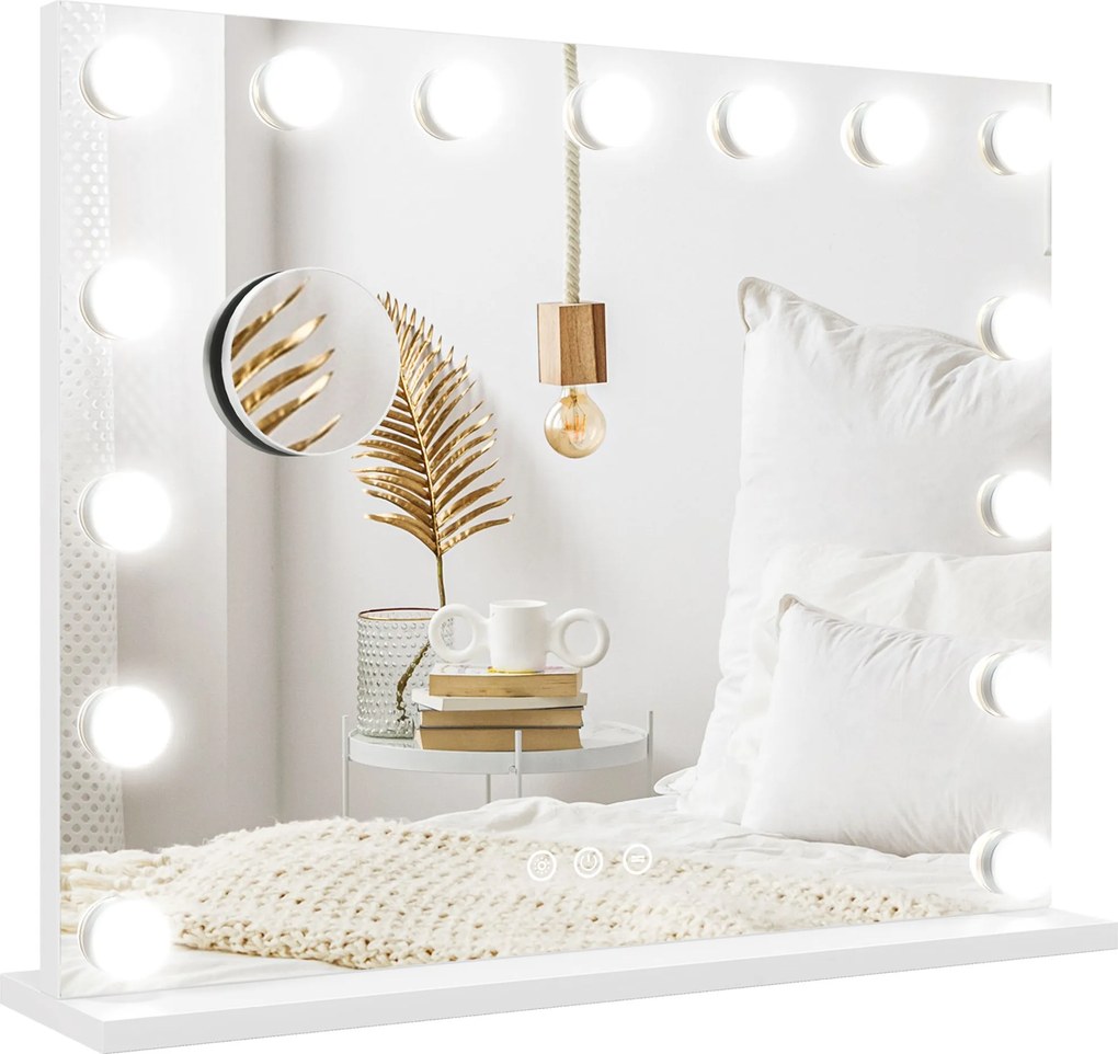 HOMCOM Kosmetyczne Lustro LED, 3 Tryby Światła, Ściemnialne, Sterowanie Dotykowe, USB, 58x48cm, Biały