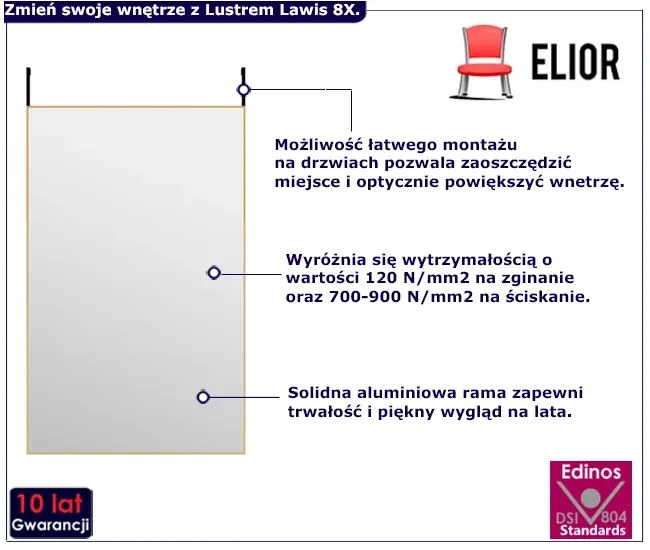 Prostokątne złote lustro wiszące w nowoczesnym stylu - Lawis 8X