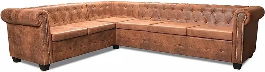 Brązowy 6-osobowy narożnik w stylu chesterfield C6-W65