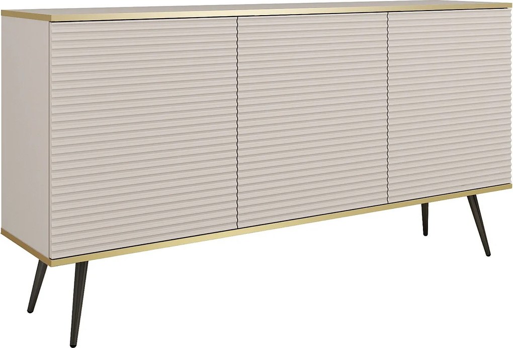 Komoda: Beżowa, nogi czarne, 160 x 85 x 39 cm, fronty ryflowane
