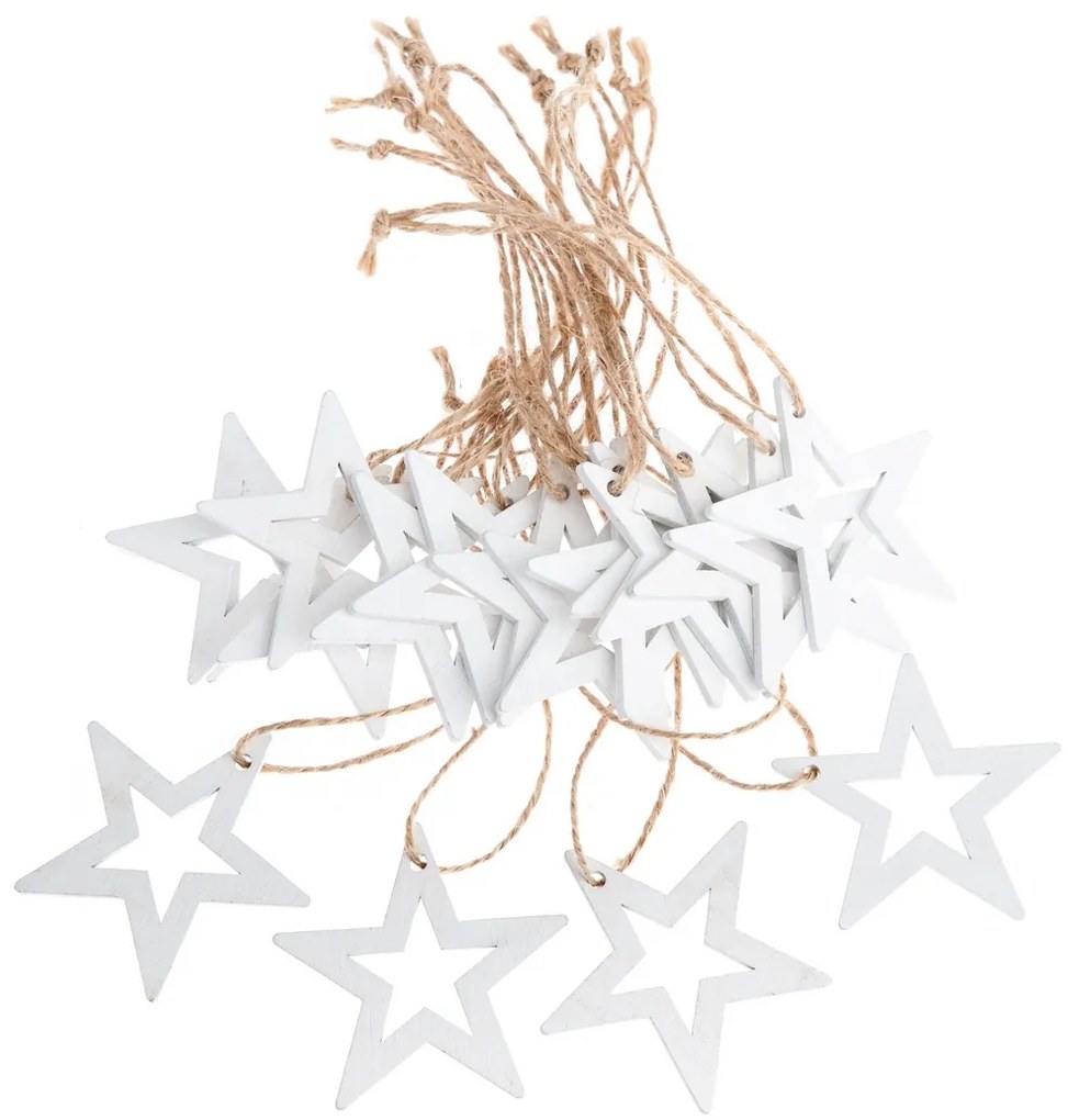 Zestaw drewnianych ozdób świątecznych Star white,18 szt.