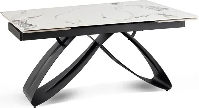 Stół Rozkładany Prostokątny LUIGI 160-240 cm Ceramiczny Biały Marmur/Czarny do Jadalni Loft