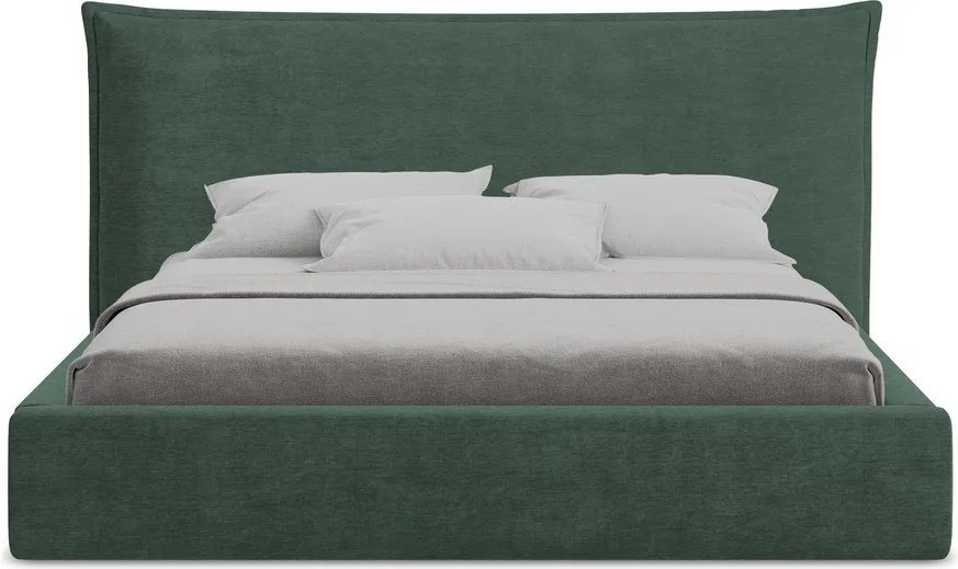 Zielone tapicerowane łóżko dwuosobowe ze schowkiem i stelażem 180x200 cm Esala – Makamii