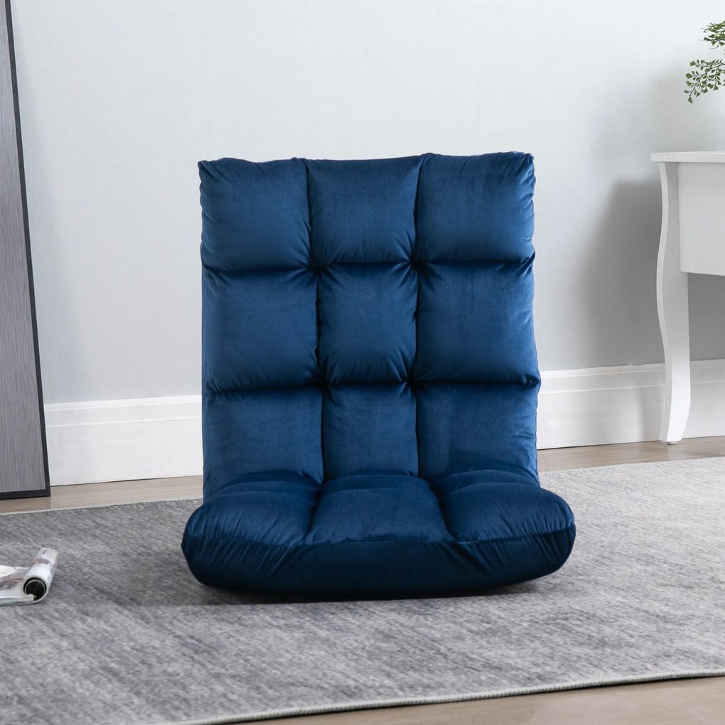 HOMCOM Sofa podłogowa z materacem Niebieska Regulowane oparcie Pluszowy materiał dla gości 55x71x53,5 cm | Aosom PL