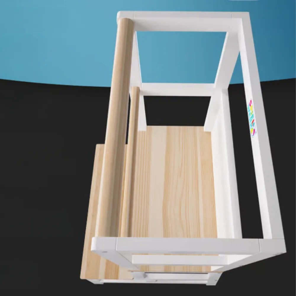 Wieża edukacyjna PLAY z drewna sosnowego, 93x51x50cm, biała/naturalny brąz Spielwerk