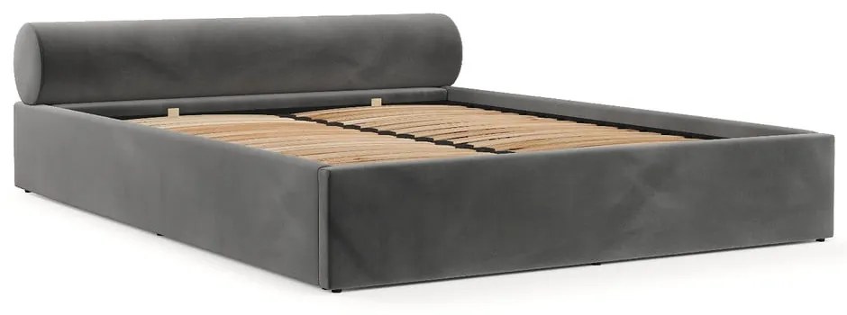 Ciemnoszare tapicerowane łóżko dwuosobowe ze schowkiem ze stelażem 160x200 cm Solvo – Maison de Rêve