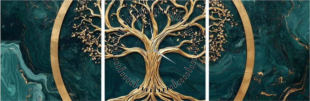 Obraz – Złote drzewo życia w marmurze (z zegarem) (90x30 cm)