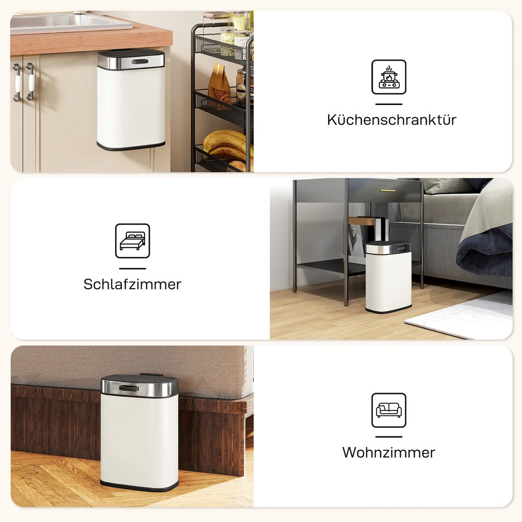 HOMCOM 5 l kosz na śmieci, ustawiany wolnostojąco lub zawieszany, stal nierdzewna, kremowo-biały
