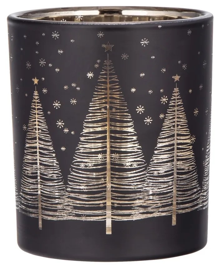 Altom Świecznik szklany Golden Christmas tree czarny, śr. 9 x 10 cm