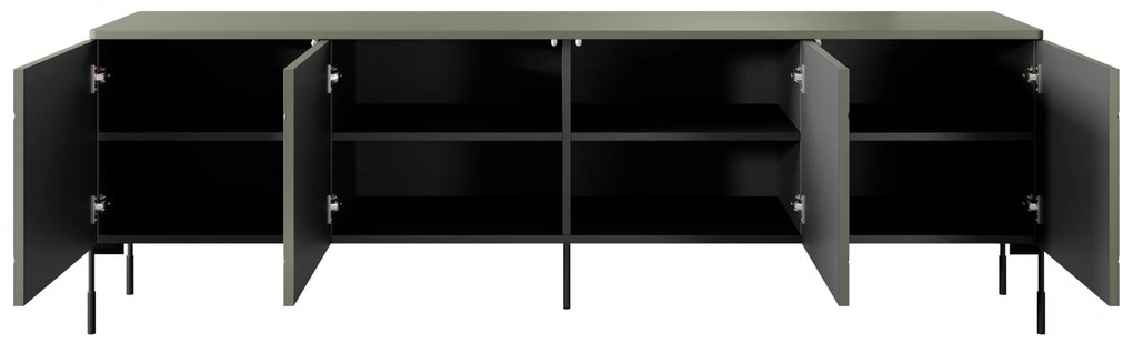 Szafka RTV czterodrzwiowa Sonatia na metalowych nogach 200 cm - oliwka