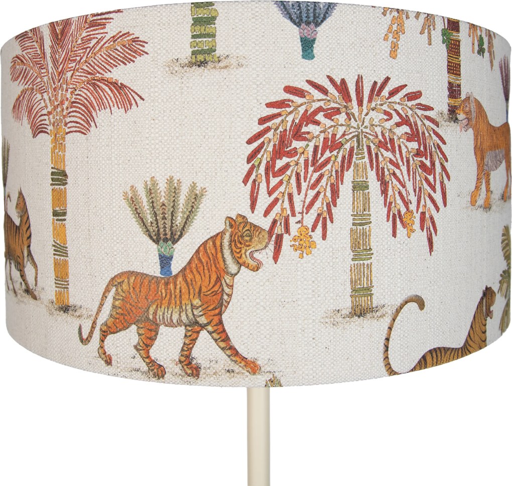 Lampa podłogowa Japandi beżowa z wielokolorowym abażurem w zwierzęcy wzór 50 cm - Simplo