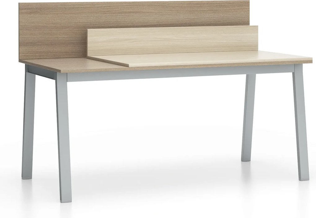 Biurko SINGLE LAYERS, blat przesuwny, z przegrodami, dąb naturalny/dąb bejcowany