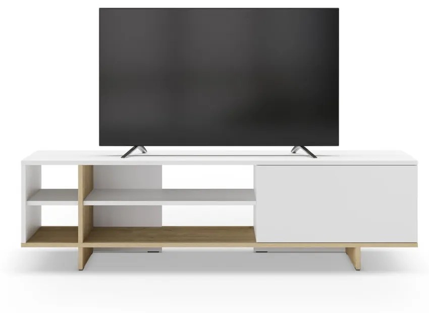 Biała szafka pod TV w dekorze dębu 160x44 cm Cequoia – Marckeric