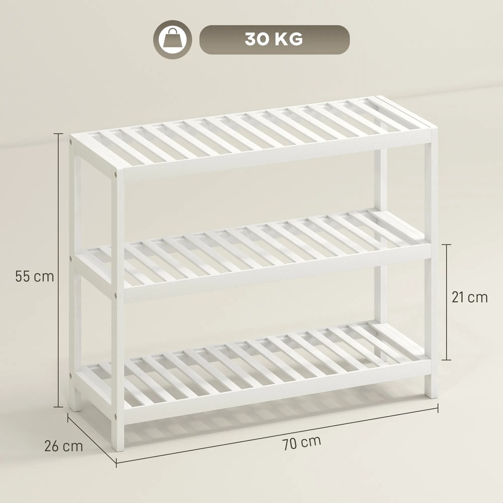 HOMCOM 3-poziomowy regał bambusowy, regał na buty, regał do przechowywania, lakierowane wykończenie, Biały