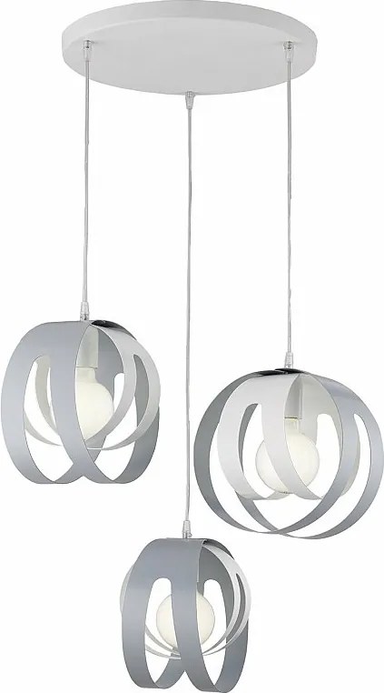 Lampa wisząca Tobias z okrągłą rozetą, laserowo cięte dyfuzory, żelazo białe i szare, regulowany kabel elektryczny, nowoczesny styl, 3 światła