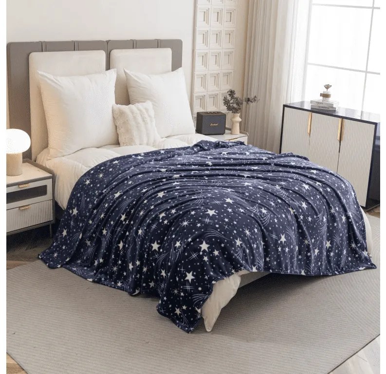 Mikropluszowy koc STARLIGHT, ciemnoniebieski Rozmiar: 200 x 220 cm