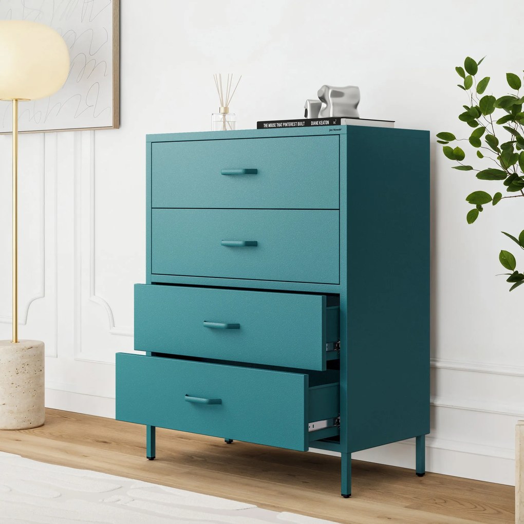 Komoda szafka metalowa morska / turkusowa Modern CARLA, 800 x 1015 x 400 mm