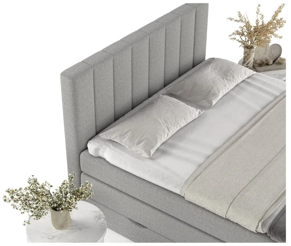Jasnoszare łóżko boxspring ze schowkiem 140x200 cm Ruby – Maison de Rêve