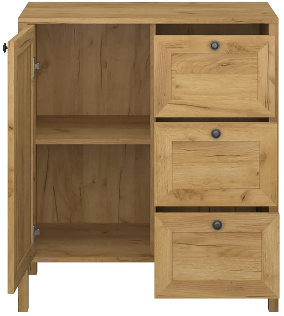 Komoda z Szufladami Drewniana do Salonu DALE 80 cm Dąb craft złoty Klasyczna