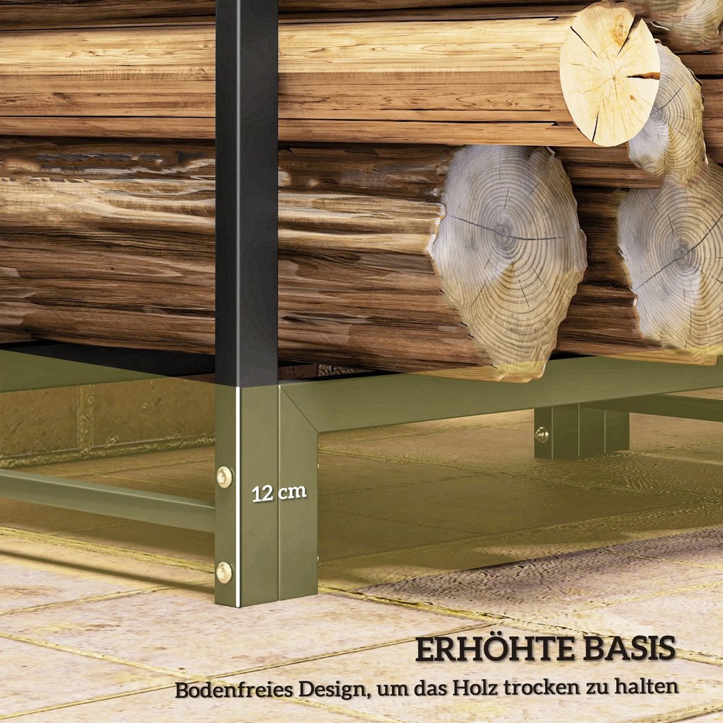 Outsunny Stojak na Drewno Kominkowe, Dwie Sekcje, Rama ze Stali Nierdzewnej, do 200 kg, 123 x 32 x 115 cm, Czarny