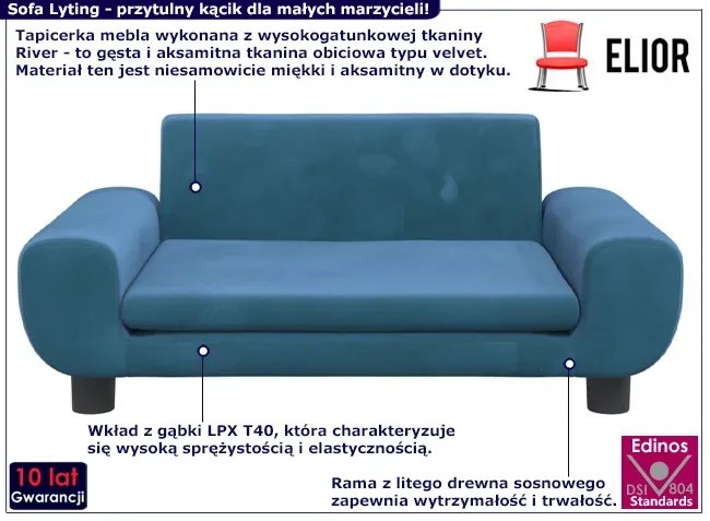 Niebieska sofa dla chłopca na nóżkach - Zova